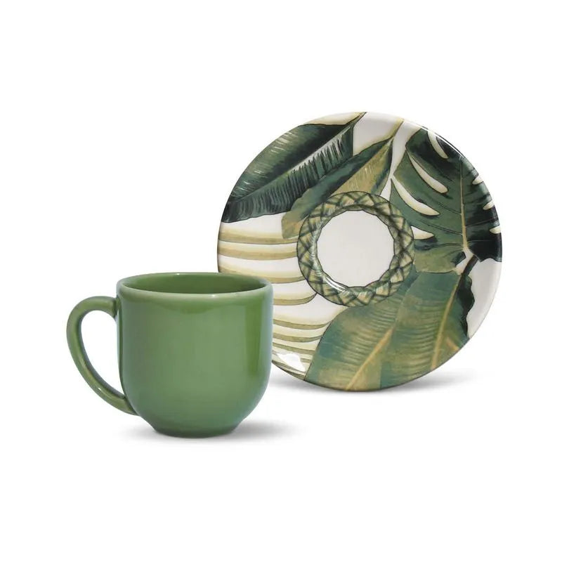 Conjunto 4 Xícaras de Café Com Pires de Cerâmira Foliage